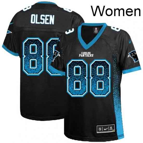 Womens Nike Carolina Panthers 88 Greg Olsen Elite Black Drift Fashion NFL Jersey